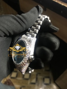 Skjewely Montre de luxe pour femme avec diamants, cadran bleu, bracelet en acier inoxydable, affichage jour et date, montre-bracelet à quartz analogique, 41 mm, moissanite - Product Image 4