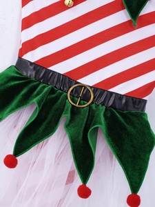 4-16 rojo niños niñas Navidad Ballet leotardo disfraz sin mangas estampado a rayas <span class=keywords><strong>con</strong></span> campanas Pom tutú vestido competición baile vestido - Product Image 3
