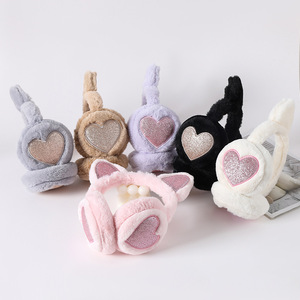 Bandeau d'oreilles de chat violet en peluche avec intérieur scintillant rose – Accessoires chauds et douillets pour l'hiver - Product Image 4