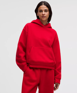 Oversized <b>Red</b> Hooded Sweatshirt 100% Cotton Fleece Unisex Solid Color Streetwear Regular Fit All Season Wear - Product Image 1