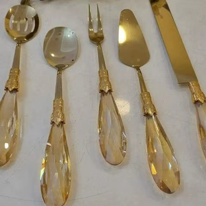 Ensemble de couverts de luxe en acier inoxydable avec manche en résine, cuillère, fourchette, couteau, vaisselle de table réutilisable, ensemble de fête écologique, passe au lave-vaisselle - Product Image 1