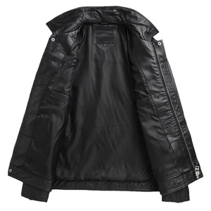 Blouson de moto en cuir personnalisé avec logo OEM, fermeture éclair, court, en laine tissée, coupe-vent, imperméable, streetwear, vêtement d'extérieur - Product Image 3