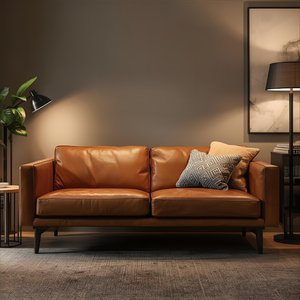 Canapé en cuir véritable de style Mid-Century Modern, sièges rembourrés de qualité supérieure pour salon, mobilier d'intérieur, causeuse moderne - Product Image 4