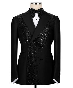 Men’s Black Double Breasted <b>Rhinestone</b> Tuxedo Blazer – Designer Formal Wedding Party Suit <b>Jacket</b> - Product Image 1