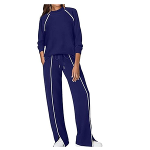 Ensembles de survêtements pour femmes, tenues d'automne 2 pièces avec pantalon large, ensemble assorti haut et bas, vêtements confortables pour femmes pour l'extérieur - Product Image 1