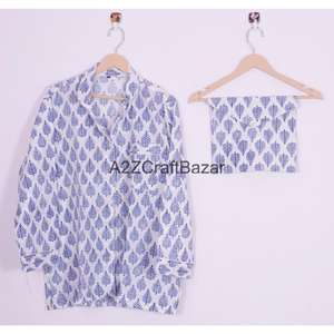 Ensemble de pyjama pour femmes en coton 100% doux et romantique de style bohème, 2 pièces, haut et bas - Product Image 3