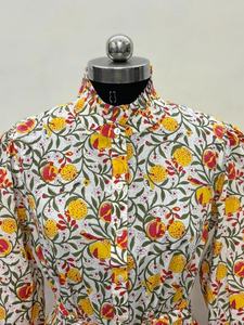 Robe Formelle Vintage en Coton Écologique Imprimée à la Main Motif Floral, Col en V, Manches 3/4, Dentelle Faite Main, Ourlet à Volants, Lavable, Taille Naturelle - Product Image 2