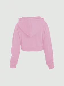 Sudaderas con capucha cortas rosas para mujer, 100% algodón polar, hombros caídos, estilo urbano, personalización de marca, proveedor de producción OEM a granel - Product Image 4