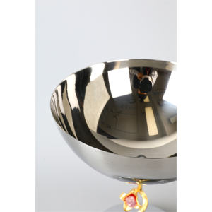 Silver Pedestal Serving Bowl Gold Ginkgo Leaf Blue <b>Crystal</b> Stem Elegant Metal Footed Compote Chalice Home Decor - Product Image 5