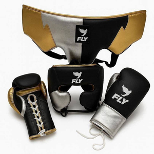 Ensemble de boxe en cuir MMA : protège-tête, protège-pénis, gants respirants à lacets anti-humidité et antidérapants, équipement de boxe - Product Image 1