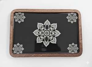 Plateau de service en bois artisanal de luxe moderne haut de gamme avec poignées pour les fêtes, la maison et l'hôtellerie - Product Image 4