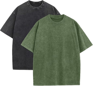 Camiseta de Hombre Oversize de Algodón Liso Teñido, Manga Corta, Cuello Redondo, Color Sólido, Ajuste Casual, Verde y Negro - Product Image 1
