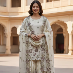 Ensemble Sharara de Luxe Indien Ethnique Brodé, Tenue de Mariage Designer, Salwar Kameez, Vêtements de Soirée pour Femme - Product Image 1