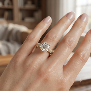 Bague de fiançailles solitaire personnalisée en or 10K avec diamant Moissanite taille brillant, sertie à griffes et pavé, pour femme, idéale pour anniversaire ou fête - Product Image 2