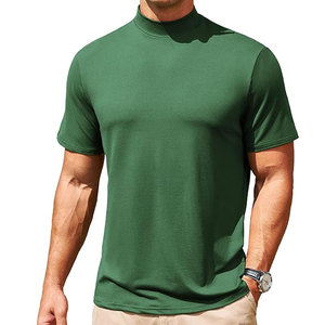 <b>Men's</b> Solid Green Mock Turtleneck Short Sleeve Pullover T-<b>Shirt</b> Breathable Knitted Casual Top Summer Wear - Product Image 1