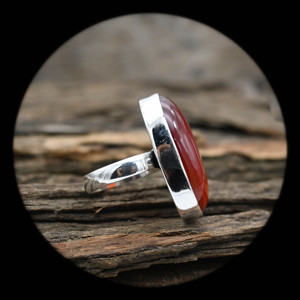 Bague en argent sterling 925 faite à la main avec pierre de cornaline ovale sertie en clos, classique, unisexe, pour Noël/Saint-Valentin - Product Image 4