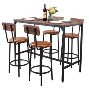 Set di 5 Pezzi: Tavolo Rettangolare da Pub 47 Pollici e Quattro Sgabelli con Design a Bordi Arrotondati, Set di Arredamento per Bar - Product Image 1