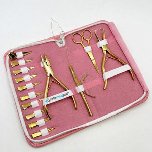 Hair <b>Extension</b> Micro <b>Beads</b> Link and Removal Plier Gold Plasma Stainless Steel Hair <b>Extension</b> Tools Kit with Pink Case and LOGO - Product Image 1
