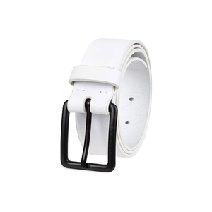 <b>White</b> Genuine Leather Casual <b>Belt</b> With Black Rectangular Pin Buckle Cow Hide Solid Design, Personalized Buckle and Branding - Product Image 1