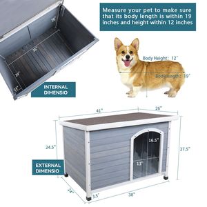 Cuccia per Cani da Esterno Media in Legno con Tetto Impermeabile e Piedini in Plastica Grigia Rialzati, Arredo Regolabile per Animali Domestici - Product Image 2