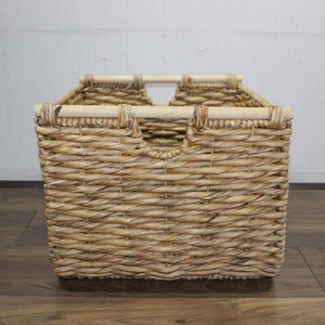 <b>Rectangular</b> Natural Water Hyacinth Storage <b>Basket</b> With Wooden Handles Rustic Multi Purpose Organizer - Product Image 2
