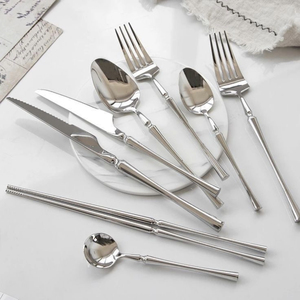 Ensemble de 5 couverts en acier inoxydable argenté, manche fin, finition miroir, cuillère, fourchette, couteau pour les dîners et les réceptions - Product Image 5