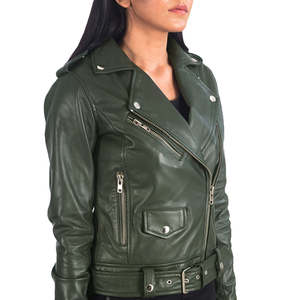 Chaqueta Bomber Vintage de Cuero Genuino de Vaca para Mujer y Hombre, con Cierre Asimétrico y Cinturón en la Cintura, Premium, OEM, ODM, Venta al Por Mayor - Product Image 4