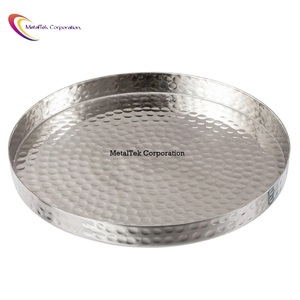 Bandeja decorativa hecha a mano de plata martillada para servir para hoteles y restaurantes de lujo, diseño moderno, precio al por mayor, bandejas de Metal - Product Image 1