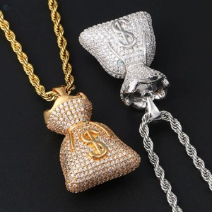 Pendentif Sac d'argent Dollar Iced Out en Argent 925 Plaqué Or avec Moissanite, Breloques Hip Hop pour Hommes, Pendentif Bling pour Rappeurs Hip Hop - Product Image 3
