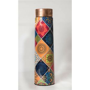 Handcrafted Pure Copper Water <b>Bottle</b> 1L Ayurvedic Health Benefits Leak-Proof Copper Vessel Printed Yoga Gym <b>Flask</b> Enamel Finish - Product Image 2