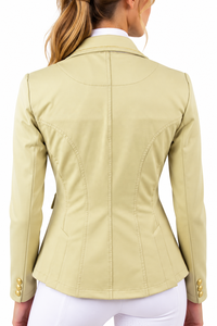 Veste d'équitation pour femme, couleur crème, pour concours d'équitation, avec boutons dorés scintillants, coupe ajustée et manches longues. - Product Image 6