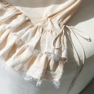 Vestido Mini de Mujer Estilo Coreano con Cuello Drapeado, Manga Acampanada, Corte en A, Ribete de Encaje, Transpirable, 100% Algodón, Tela de Pana, para Fiesta - Product Image 5
