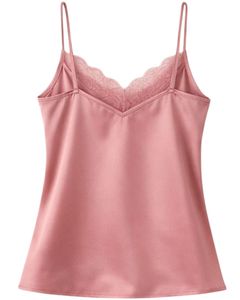 Blush Pink Satin Camisole Shorts Set Women Sleepwear <b>Lace</b> Trim Spaghetti Strap Breathable Summer Nightwear Pajama Set Lounge - Product Image 4