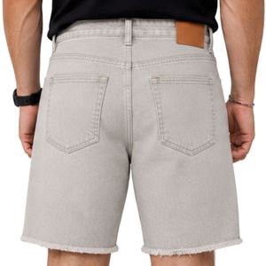 Pantalones Cortos de Mezclilla Gris Claro Personalizados para Hombre, Casuales de Verano, de Algodón, Corte Recto, con Dobladillo sin Rematar, Lavados, con Logotipo Personalizado, OEM, ODM, Venta al por Mayor - Product Image 2