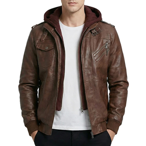 High Street Men'<b>s</b> Bomber <b>Jacket</b> 100% Genuine Sheep Leather Slim Fit Zipper Breathable Hooded Leather <b>Jackets</b> - Product Image 5