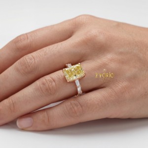 Hermoso Diamante Amarillo Radiante VVS Cultivado en Laboratorio, Engaste Pavé, Oro 14K/18K, Moderno, para Novia, Compromiso, Fiesta, Boda, Aniversario, Regalo - Product Image 4