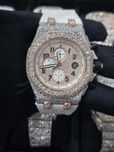 Reloj Cronógrafo Mecánico de Lujo con Moissanita y Acero Inoxidable, Tono Oro y Plata, Esfera Totalmente Pavimentada, Estilo Hip Hop Brillante - Product Image 5