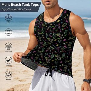 Débardeur noir pour homme imprimé par sublimation, motif néon cocktail, imprimé intégral, style tropical - Product Image 4