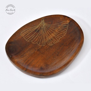 Handcrafted Wooden Leaf Engraved Serving Platter Perfect for <b>Kitchen</b> Dining Decor Elegant Natural Finish Tray - Product Image 1