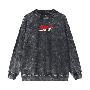 <b>Distressed</b> Mens Acid Washed Sweatshirts Blank Streetwear Pullovers Heavy Cotton Fabric Drop Shoulder Crewneck Tracksuit <b>Tops</b> - Product Image 1