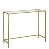 Table console en métal exclusive avec plateau en verre transparent, meuble de couloir durable pour des thèmes de décoration résidentielle sophistiqués