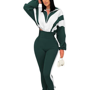 Ensemble de survêtement 2 pièces pour femme, color block, veste courte zippée à manches longues et pantalon legging, tenue de jogging - Product Image 3