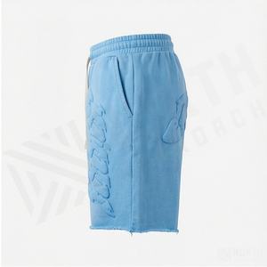 Shorts en polyester et coton écologiques, personnalisables OEM, avec poches à cordon, imprimés, style vintage, effet vieilli et délavé à l'acide - Product Image 3