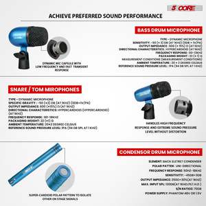 Kit de Micrófonos Profesionales de 5 Núcleos para Conga, Snare y Tom, con Conexión XLR, Cardioide y Unidireccional - Product Image 2