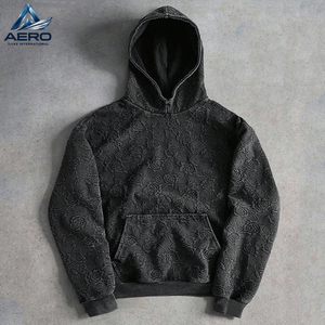 Producto de Moda al por Mayor, Sudadera con Capucha Vintage con Estampado Floral, Sudadera con Capucha Texturizada con Rosas en Relieve para Hombre - Product Image 1