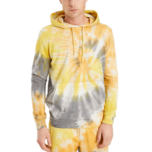 Men's <b>Tie</b> <b>Dye</b> Hooded Tracksuit Full Length Cotton Casual Wear Yellow Gray Gradient Pattern Regular Fit Spring Season - Product Image 3