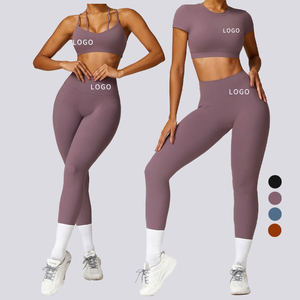 Wholesale 2026 Custom Logo Ribbed Spandex Sportswear - Hot Popular Four-Way Stretch Cross Back Yoga Set with Mid-Waist Shorts - Product Image 5