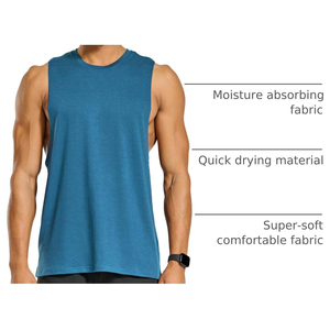 Camiseta sin Mangas Azul para Hombre, Cuello Redondo, Color Sólido, Informal, Transpirable, de Punto, Secado Rápido, Ecológica, de Poliéster/Algodón, para Entrenamiento - Product Image 6