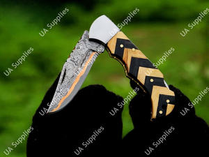 Couteau pliant professionnel EDC en cuivre damas Sanmai sur mesure, pour le camping et les activités de plein air, avec plusieurs choix de poignée, OEM OBM - Product Image 6