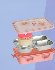Cute Bear Stainless Steel <b>Lunch</b> <b>Box</b> with Spoon 2 Compartments Leak Proof Bento <b>Box</b> for <b>Children</b> stainless steel <b>lunch</b> <b>box</b> - Product Image 5
